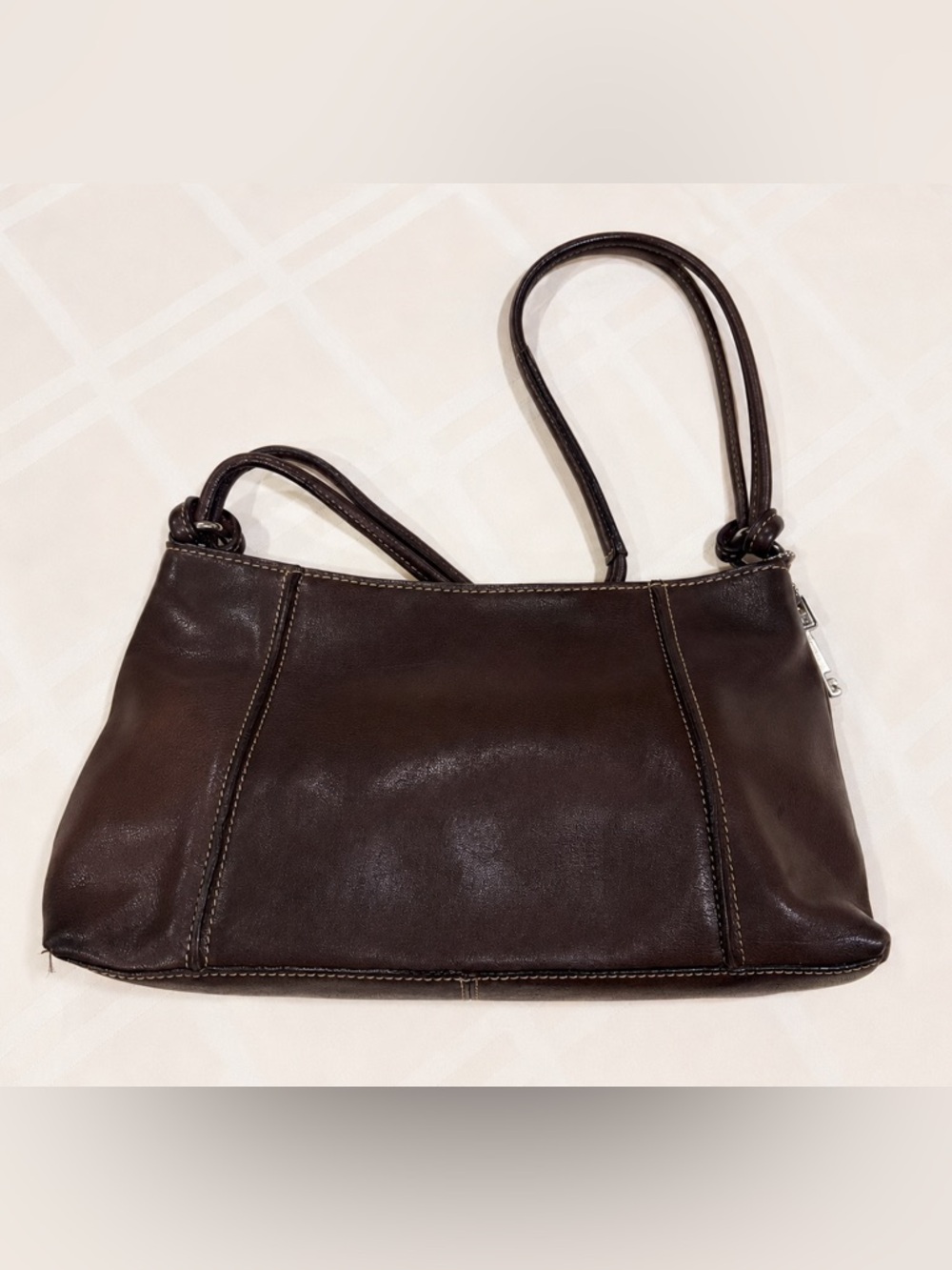 Vintage Fossil Genuine Leather Brown Shoulder Bag Purse Signature Key Charm Y2K